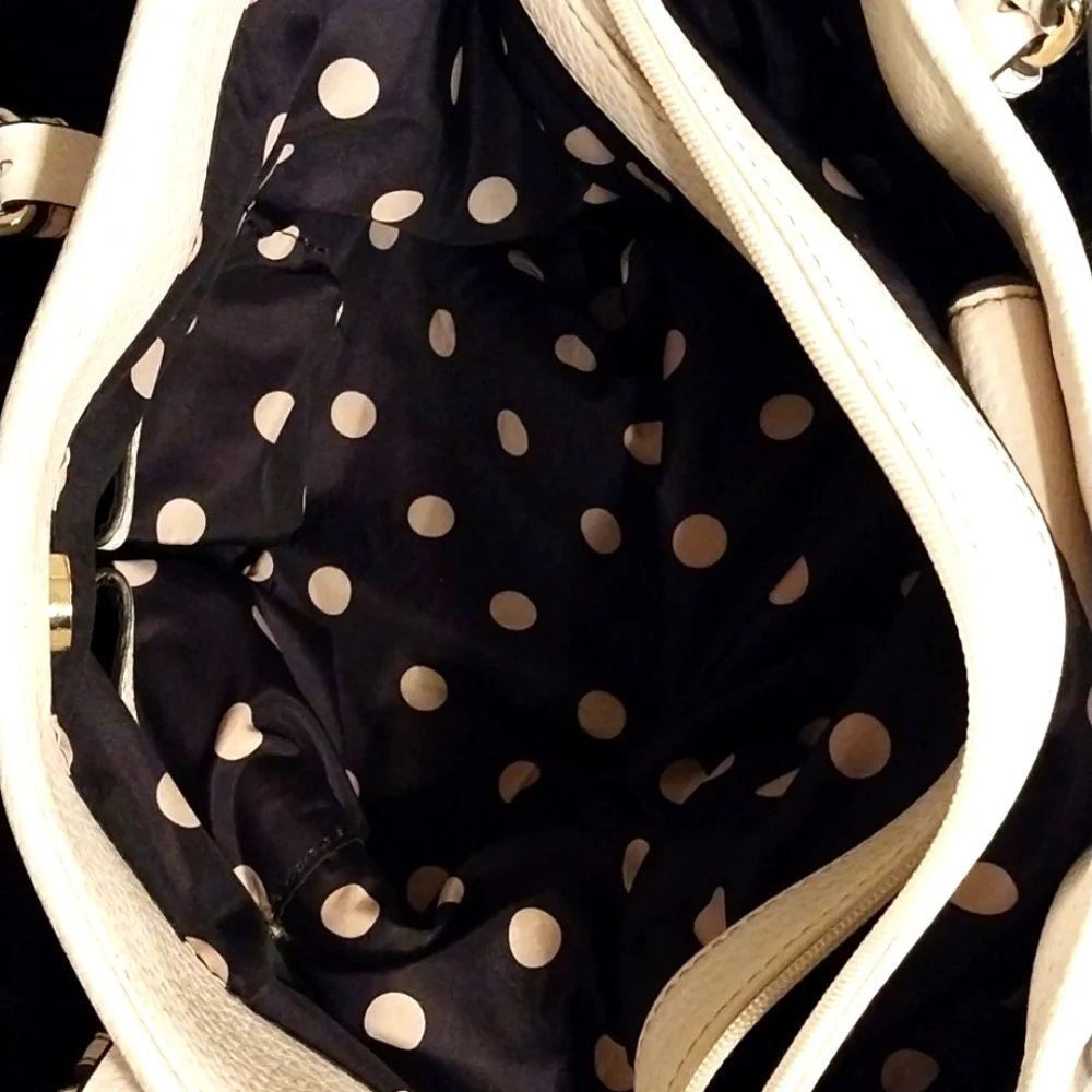 Anne Klein Ivory White Women's Faux Leather Purse Tote Bag Satchel Lion Logo - Picture 10 of 15